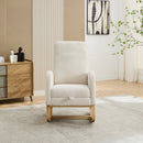 25.4'W Ivory Rocking Chair for Nursery, High Back Glider with Retractable Footrest, Boucle Upholstery, Rubber Wood Legs