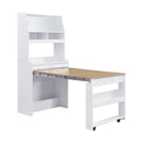 TOPMAX Compact 33.5x15.7x69inch Buffet with Hutch and Foldable Dining Table, Multifunctional Cupboard with Storage Shelf and Side Hooks for Small Places,Studio, Apartment, Natural