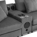 Modular Corduroy Sectional Sofa with Bluetooth Speakers, USB Charger, Cup Holders, Storage, and Ottoman in Dark Gray