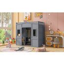Twin Size House Loft Bed With Ladder and Wardrobe-Grey