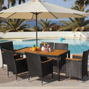 7 Piece Outdoor Patio Dining Set Black Rattan Chairs