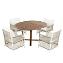 TOPMAX Modern 5-Piece Patio Extendable Wooden Dining Table Set, 12inch Butterfly Leaf Foldable Round Kitchen Table Set with 4 Rattan Arm Chairs for Backyard,Balcony, Garden, Poolside, Natural