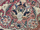 Persian Kashan Rug 4x7, Floral Medallion Vintage Handmade Hand Knotted Navy Blue & Red Wool Oriental Carpet, Highly Detailed Semi Antique Rug