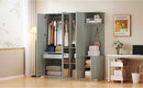 4-Door Wardrobe with Shelves, Drawers, and Full-Length Mirror, Gray