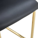 Table and chair set.71 * 35.4 inch rectangular dining table.Tempered Glass Tabletop,Golden 7-shaped Metal Table Legs.Paried With 8 Black High-quality PU Chairs With Arched Metal Legs.W1151S03301