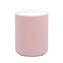 Upholstered Nightstand with 3 Drawers, Round Bedside Table with Metal Handles,Marbling Stickers Top Night Table for Bedroom, Fully Assembled Except Handles, Pink
