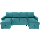 Convertible U-shaped Sectional Sofa with Storage Chaise Lounges & USB Ports, Teal, Twill Polyester, 103.9'