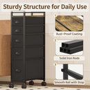 Black SlimStorage Narrow Five Drawer Dresser On Wheels