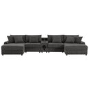 [VIDEO]144*64'' Corduroy Sectional Sofa with Bluetooth Speakers, U Shaped Couch with Console, USB Charger, Cup Holders, Storage, Ottoman, Deep and Wide Seat Cloud Sofa for Living Room&Apartment