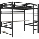 Full Size Metal Loft Bed Frame with Storage Shelf and LED Light,Iron mesh,Black