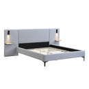 Chic Linen Upholstered Bed with Integrated Lights and Shelves, Grey, Queen