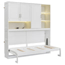 Twin Size Wall Murphy Bed with Top Cabinet, Shelves ,Space Saving Foldable Bed with Light & USB,White