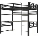 Full Size Metal Loft Bed Frame with Storage Shelf and LED Light,Iron mesh,Black
