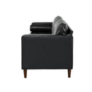 Mirod Mid-Century Modern PU Leather 3-Seat Sofa, Tufted Design, Solid Wood Legs, 2 Bolster Pillows, Comfortable Couch for Living Room & Home Office