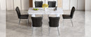 Table and chair set.64.5x35.4 Inch Stylish White Marble Textured Dining Table.Paried With 6 Black PU Chairs with a vertical stripe design on the backrest.Create Your Exclusive Low-Key Luxury Space.
