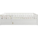 Full size Floor bed, integral construction with super high security barrier, door, children's floor bed frame, Montessori wooden children's floor bed, Support slat white