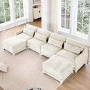 Elegant Four-Seater Sofa with Movable Ottoman and Lumbar Pillow, Beige Chenille Fabric, Solid Wood Frame, Ergonomic Design