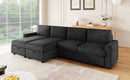 Convertible U-shaped Sectional Sofa with Storage Chaise Lounges and USB Ports, Black Twill Polyester, 103.9 Inches