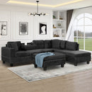 Modern Sectional Sofa with Storage Ottoman, L-Shape Couch with 2 Pillows and Cup Holders, Black Velvet, 105'