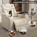 Home Theater Recliner with 270 Degree Swivel, PU Leather, Power Recliner with Tray Table, Phone Holder, Cup Holder, USB Port, White