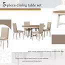 Farmhouse Round Extendable Dining Table Set Oak Finish with Upholstered Chairs