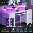 47.2 Inch White LED Desk With Power Outlets And Drawers