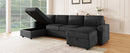 Convertible U-shaped Sectional Sofa with Storage Chaise Lounges and USB Ports, Black Twill Polyester, 103.9 Inches