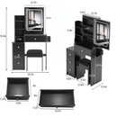 29.2' Small Size Left Bedside Cabinet Vanity Table + Cushioned Stool, 2 AC+2 USB Power Station, Hair dryer bracket, Extra Large Touch Control Sliding LED Mirror, Tri-color Switching, Brightness Adjust