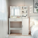 Vanity Desk with Mirror and Adjustable LED Lights, 3 Lighting Modes, Drawer and Storage Cabinet, White MDF