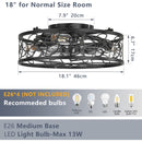 18-inch Black Vintage Caged Ceiling Fan Light – Quiet Operation, Remote Control, Industrial Style for Living Room, Bedroom, and Kitchen (Bulb Not Included)
