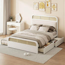 Queen size Wooden Platform Bed with Trundle and 2 Drawers,White