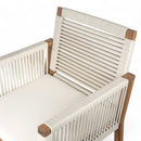 Outdoor Dining Chairs Set of 2, Acacia Wood Patio Armchair with Rope Design Back and Arms and Washable Cushion,for Backyard, Poolside, Garden,White