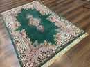 Persian Kerman Rug 4x6, Green Ivory Pink, Wool Vintage, Semi Open Field
