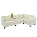 L-shaped 4-seater 105.5''*66.5'' corduroy sofa, large storage armrests with center console, USB charging, left and right seats can be switched, 2 packages of 130