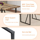 Table and chair set.A minimalist retro rectangular dining table with a textured top and black metal legs.Paired With 4 Warm Light Gray Artificial PU Chairs With Curved Widened Cushion Design.