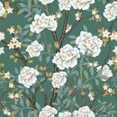 Green Wallpaper with White Flowers