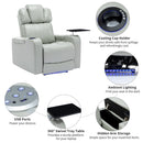 Modern PU Leather Power Recliner with Cooling Cup Holder, Bluetooth Speaker, LED Lights, USB Ports, Tray Table, Arm Storage, Grey