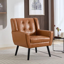 Modern Soft Leather Material Ergonomics Accent Chair Living Room Chair Bedroom Chair Home Chair With Black Legs For Indoor Home-Light Brown PU