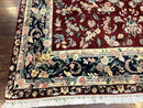 Indo Persian Rug 8x10, Floral Allover with Bird Pictorials, Maroon and Navy Blue, Handmade Wool Area Rug