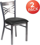 Two Pack Hercules Series Clear Coated X Back Metal Restaurant Chair Black Vinyl Seat