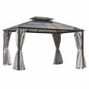 TREXM 10'x12' Hardtop Outdoor Gazebo, Heavy Duty Double Roof Patio Gazebo with Aluminum Frame, Double-Layer Side Walls Mosquito Netting & Privacy Curtains for Patio, Garden, Backyard (Grey)