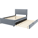 Full Size Velvet Upholstered Platform Bed with Twin Size Trundle, Gray