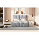 Twin Size Upholstered Platform Bed Velvet Upholstered Bed, Gray