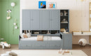 Twin Size Wooden Daybed With Three Drawers, and All-in-One Cabinet, Desk and Shelves, Gray