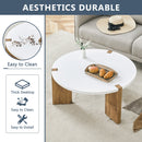 Minimalist Circular MDF Coffee Table with Embedded Leg Design, White and Wood Finish, 33.4-Inch Diameter