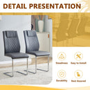 Table and chair set.71 * 35.4 inch rectangular dining table.Tempered Glass Tabletop,Silver 7-shaped Metal Table Legs.Paried With 6 Dark Gray High-quality PU Chairs With Arched Metal Legs.