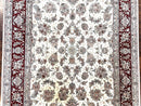 Pak Persian Rug 6x9, Floral Allover Carpet 6 x 9 ft, Cream and Maroon Hand Knotted Wool and Silk Fine Oriental Rug, Traditional Vintage Rug