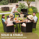 7 Piece Patio Dining Set Acacia Wood Table Black Rattan
