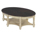 Vintage Oval Coffee Table with Drawer and Storage Shelf, Antique Cocktail Table in 45', French Country Accent Table for Living Room,Beige and Espresso