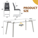 Table and chair set.71 * 35.4 inch rectangular dining table.Tempered Glass Tabletop,Silver 7-shaped Metal Table Legs.Paried With 6 Dark Gray High-quality PU Chairs With Arched Metal Legs.